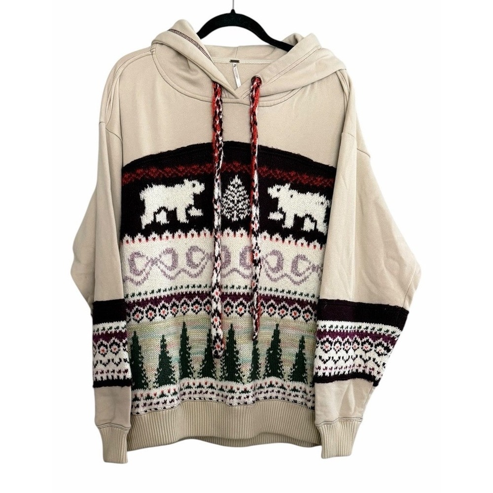 Free People Lutz Fair Isle Hoodie Oversized Sweatshirt Women's Size Small